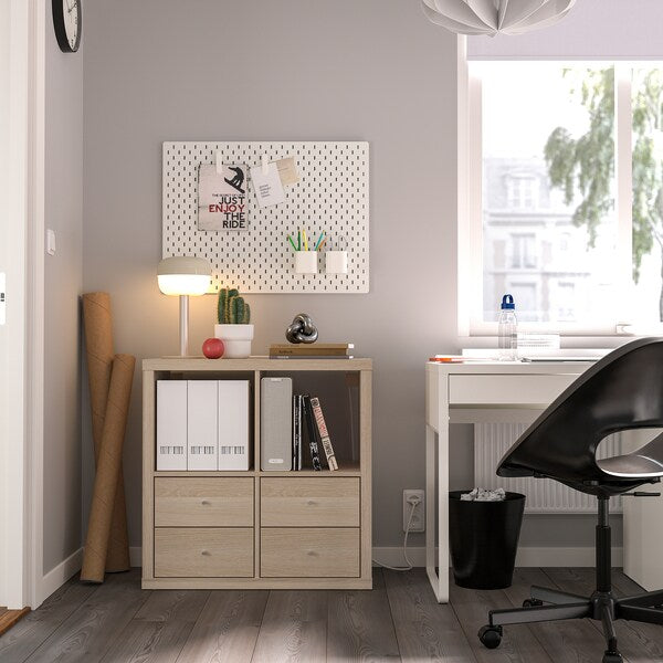 KALLAX - Shelving unit, with 4 drawers/white stained oak effect, 77x77 cm