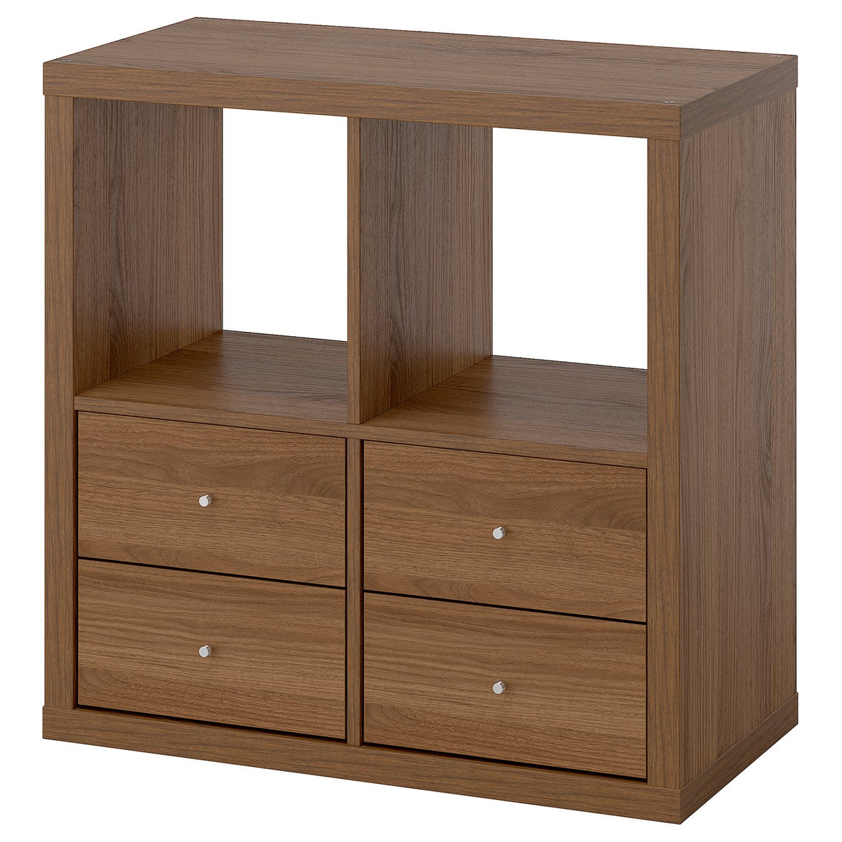 KALLAX shelving unit, with 4 drawers/brown walnut effect, 77x77 cm