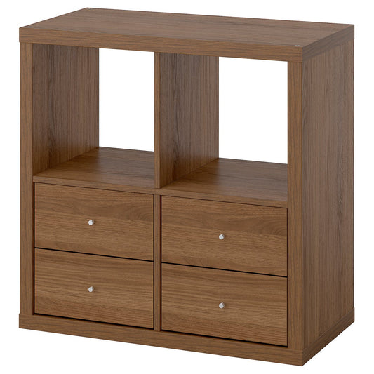 KALLAX shelving unit, with 4 drawers/brown walnut effect, 77x77 cm