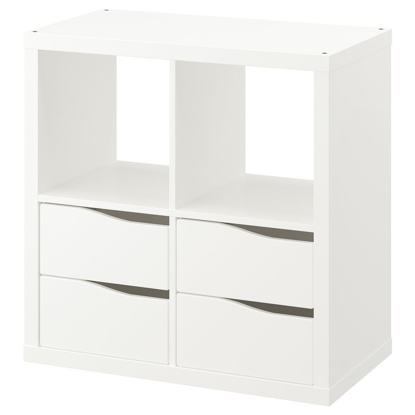 KALLAX shelving unit, with 4 drawers wave shaped/white, 76.5x76.5x39 cm