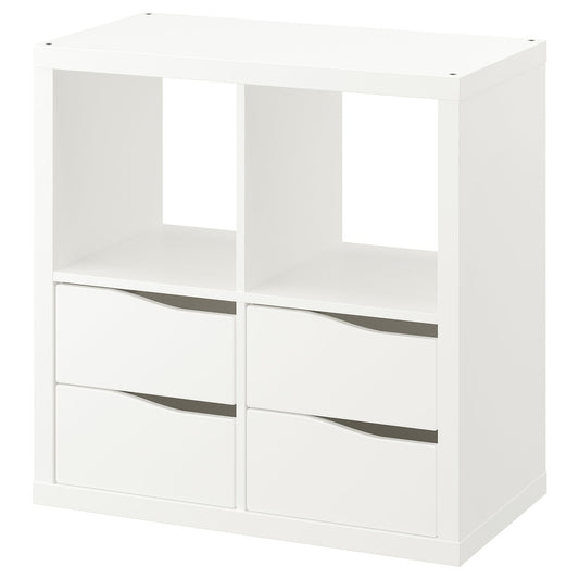 KALLAX shelving unit, with 4 drawers wave shaped/white, 76.5x76.5x39 cm