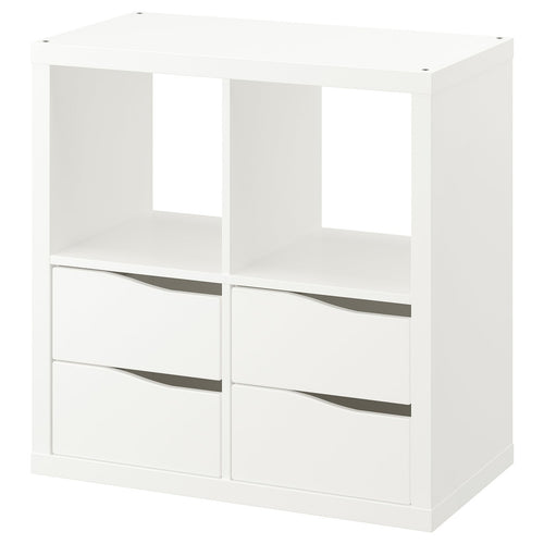 KALLAX shelving unit, with 4 drawers wave shaped/white, 76.5x76.5x39 cm