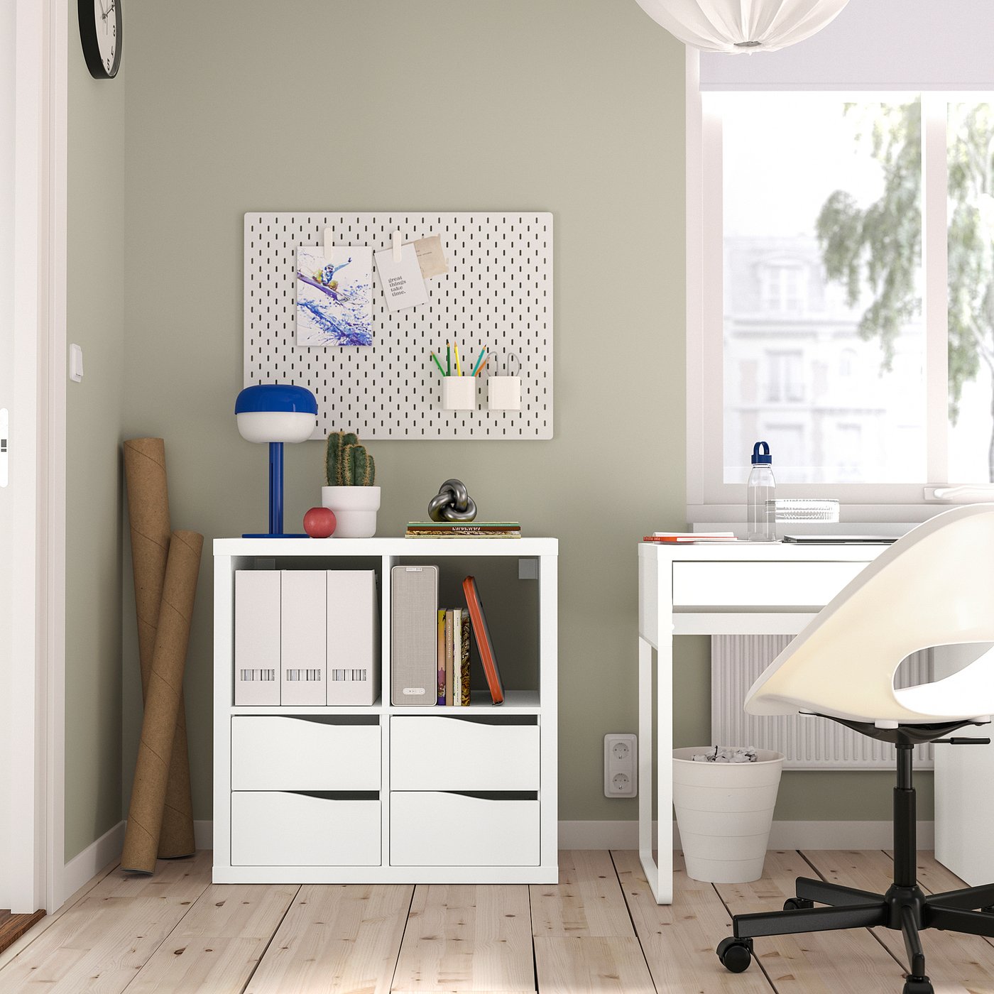 KALLAX shelving unit, with 4 drawers wave shaped/white, 77x77 cm