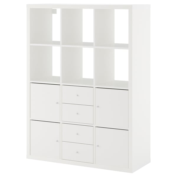 KALLAX shelving unit with 6 inserts, white, 112x147 cm