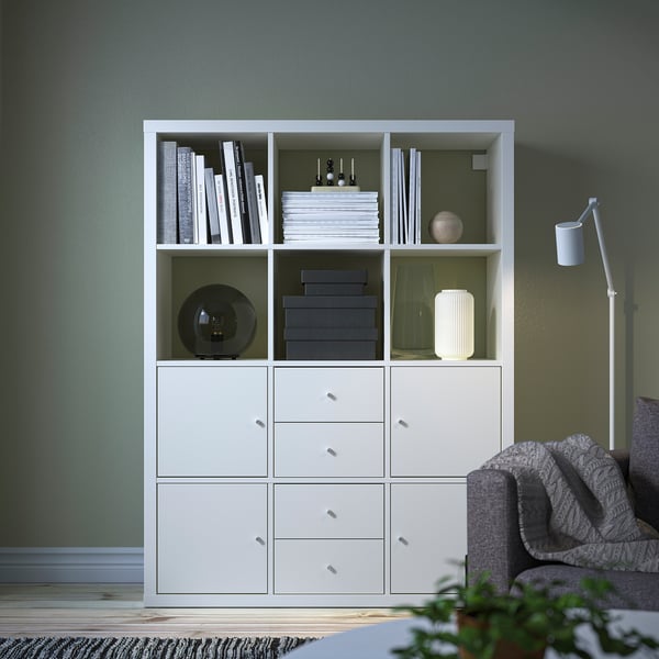 KALLAX shelving unit with 6 inserts, white, 112x147 cm