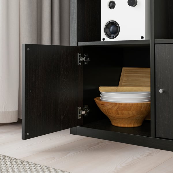 KALLAX shelving unit with 6 inserts, black-brown, 112x147 cm