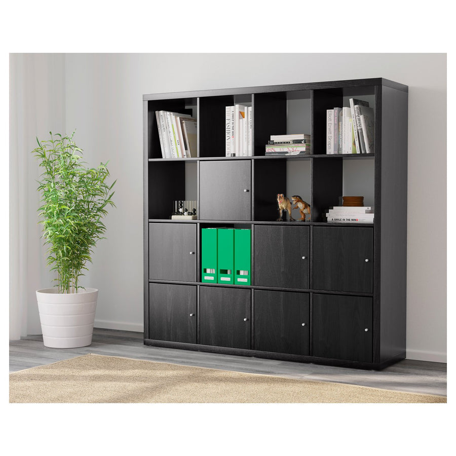 KALLAX shelving unit with 8 inserts, black-brown, 147x147 cm