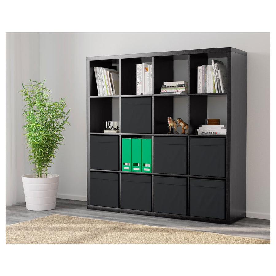 KALLAX shelving unit with 8 inserts, black-brown, 147x147 cm