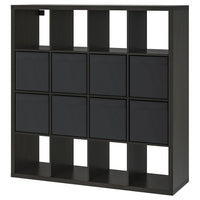 KALLAX shelving unit with 8 inserts, black-brown, 147x147 cm