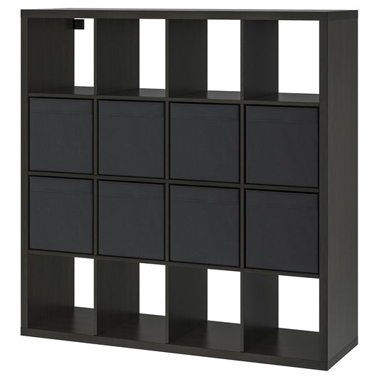 KALLAX shelving unit with 8 inserts, black-brown, 147x147 cm