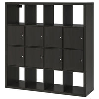 KALLAX shelving unit with 8 inserts, black-brown, 147x147 cm