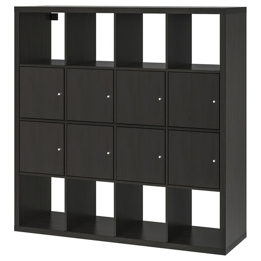 KALLAX shelving unit with 8 inserts, black-brown, 147x147 cm