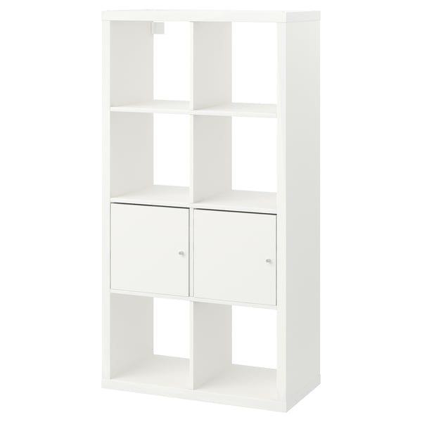 KALLAX shelving unit with doors, white, 77x147 cm