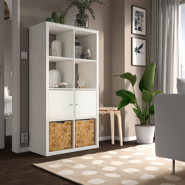 KALLAX shelving unit with doors, white, 77x147 cm