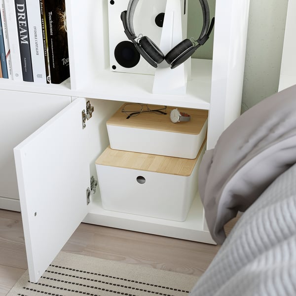 KALLAX shelving unit with doors, white, 77x77 cm