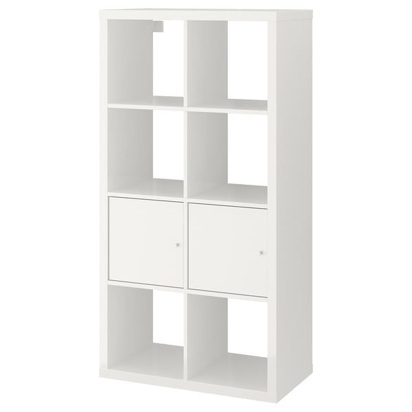 KALLAX shelving unit with doors, high-gloss/white, 77x147 cm