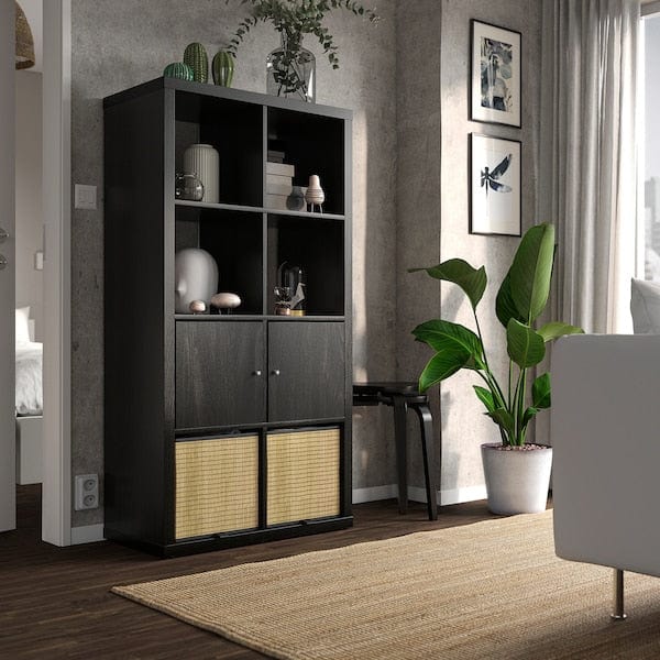 Ikea KALLAX - Shelving unit with doors, black-brown, 77x147 cm