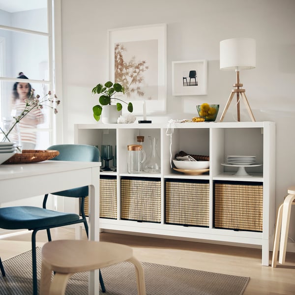 KALLAX shelving unit with underframe, white/white, 147x94 cm