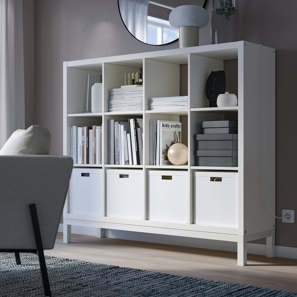 KALLAX shelving unit with underframe, white/white, 147x129 cm