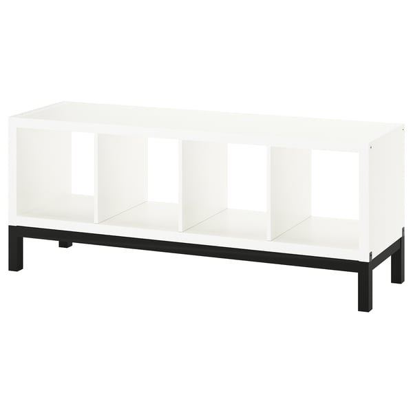 KALLAX shelving unit with underframe, white/black, 147x59 cm
