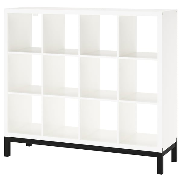 KALLAX shelving unit with underframe, white/black, 147x129 cm