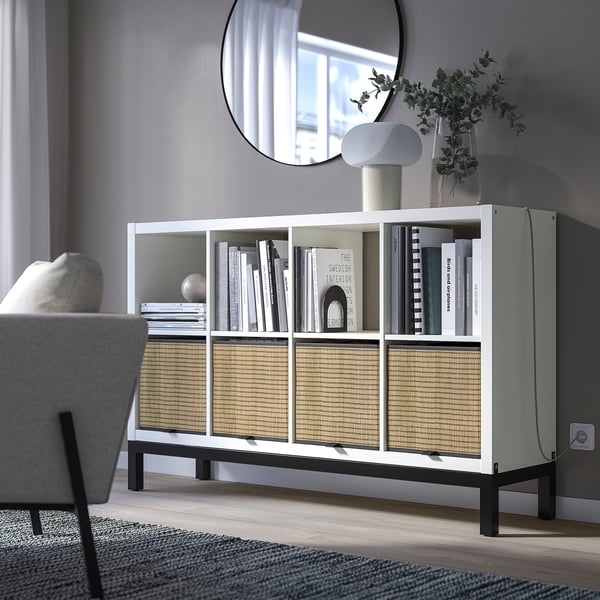 KALLAX shelving unit with underframe, white/black, 147x94 cm