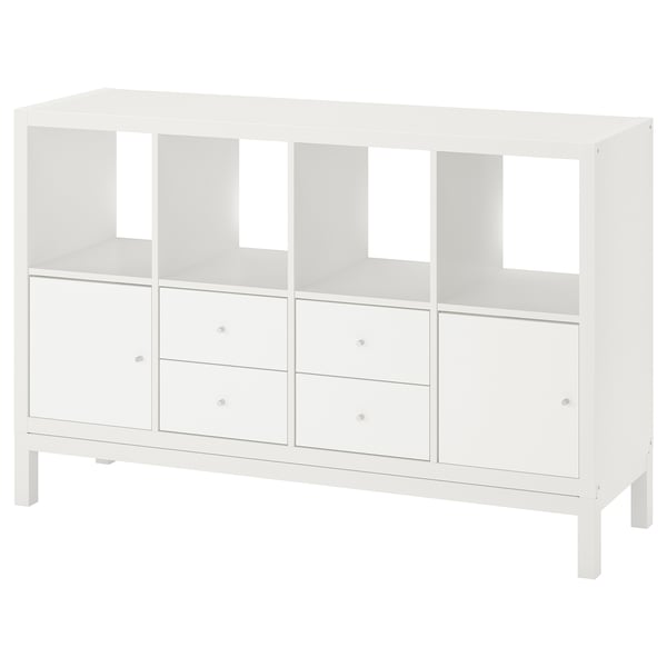 KALLAX shelving unit with underframe, with 2 doors/4 drawers/white, 147x94 cm