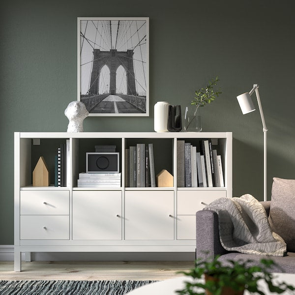 KALLAX - Shelving unit with underframe, with 2 doors/4 drawers/white, 147x94 cm