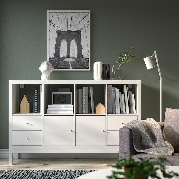Ikea KALLAX - Shelving unit with underframe, with 2 doors/4 drawers/white, 147x94 cm