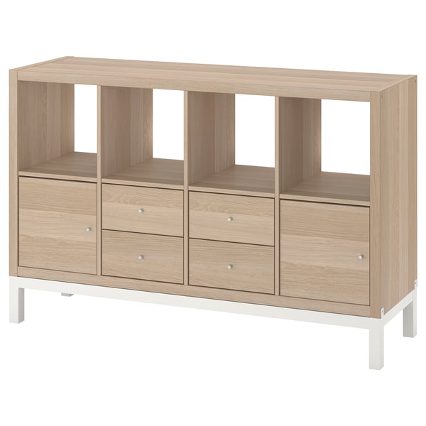 KALLAX shelving unit with underframe, with 2 doors/4 drawers/white stained oak effect, 147x94 cm