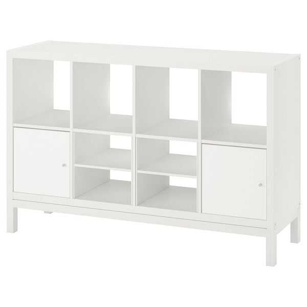 KALLAX - Shelving unit with underframe, with 2 doors/with 2 shelf inserts white, 147x94 cm