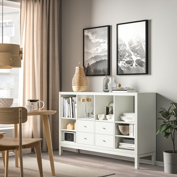 KALLAX - Shelving unit with underframe, with 4 drawers/with 2 shelf inserts white, 147x94 cm