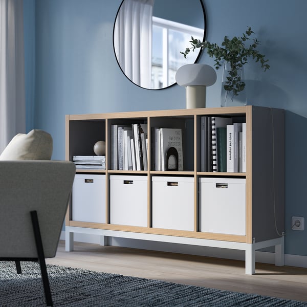 KALLAX shelving unit with underframe, grey wood effect/white, 147x94 cm
