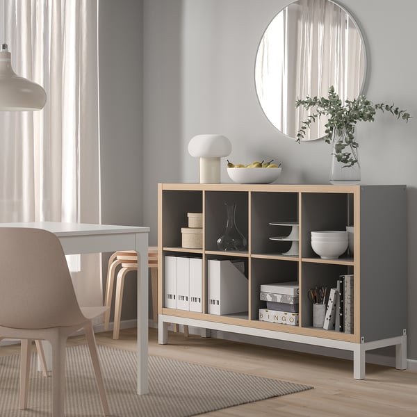 KALLAX - KALLAX Shelving unit with underframe, grey wood effect/white, 147x94 cm