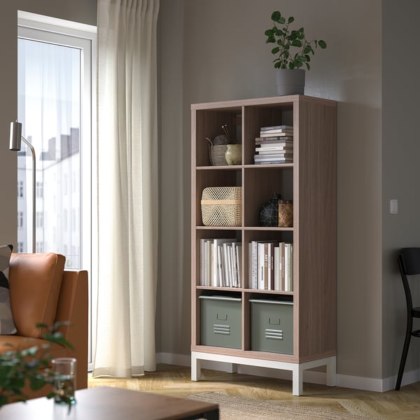 KALLAX shelving unit with underframe, walnut effect/light grey white, 77x164 cm
