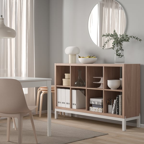 KALLAX - Shelf unit with base, walnut/light grey white effect, 147x94 cm