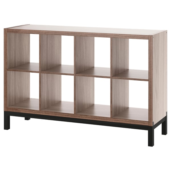 KALLAX shelving unit with underframe, walnut effect/light grey black, 147x94 cm