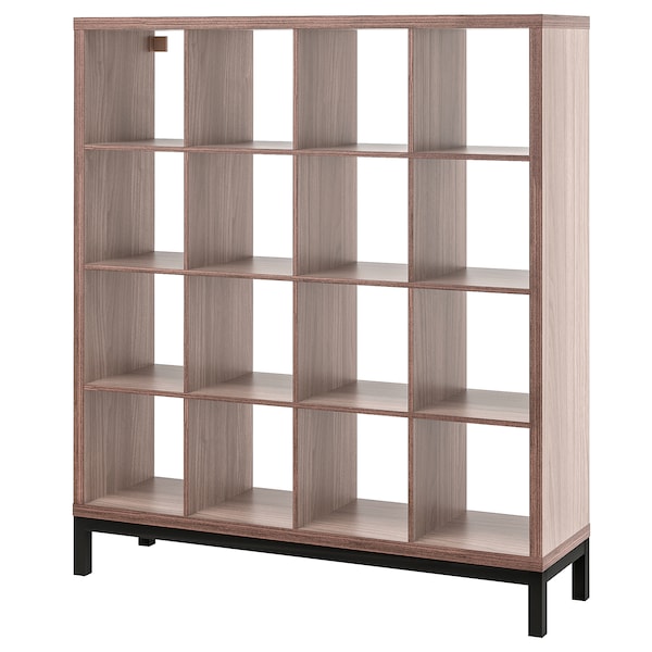 KALLAX - Shelf with base, walnut/light grey white effect, 147x164 cm