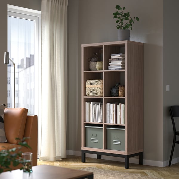 KALLAX shelving unit with underframe, walnut effect/light grey black, 77x164 cm