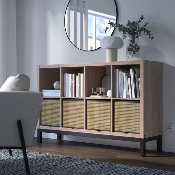 KALLAX - Shelf with base, walnut/light grey black effect, 147x94 cm ,