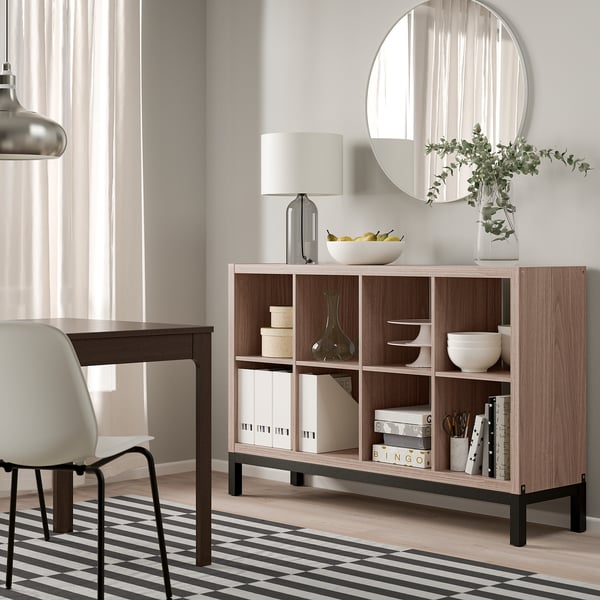 KALLAX - Shelf with base, walnut/light grey black effect, 147x94 cm ,