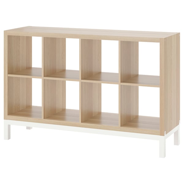 KALLAX shelving unit with underframe, white stained oak effect/white, 147x94 cm