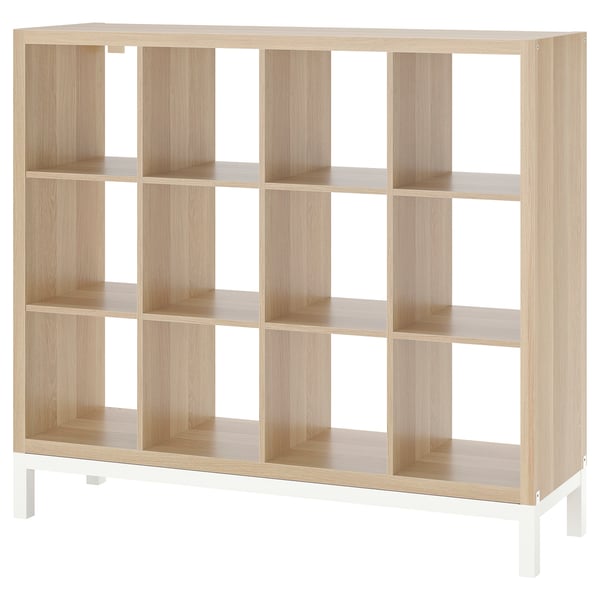 KALLAX shelving unit with underframe, white stained oak effect/white, 147x129 cm