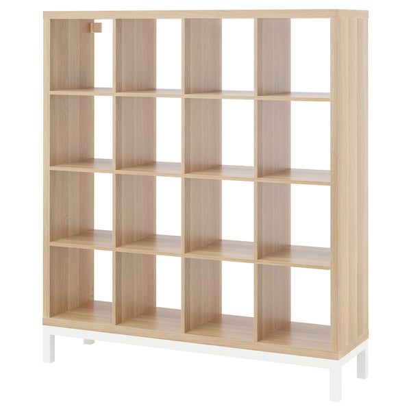 KALLAX shelving unit with underframe, white stained oak effect/white, 147x164 cm