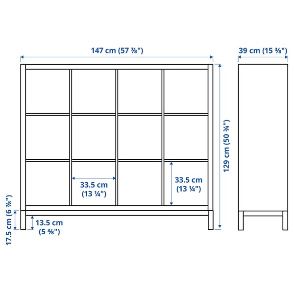 KALLAX shelving unit with underframe, white stained oak effect/white, 147x129 cm