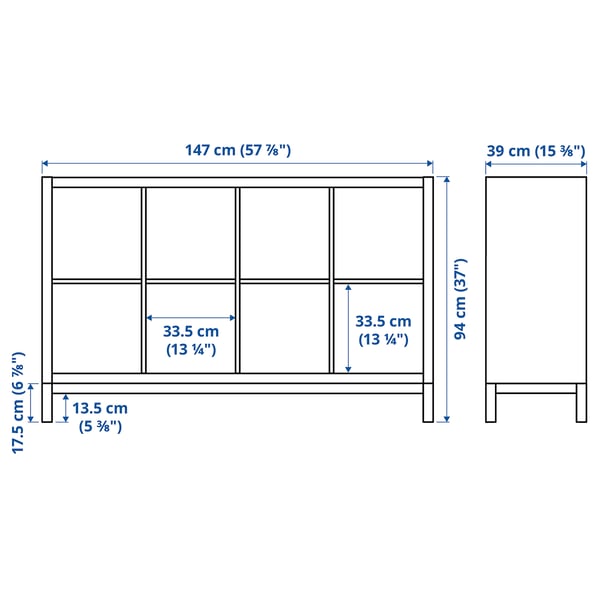 KALLAX shelving unit with underframe, white stained oak effect/white, 147x94 cm