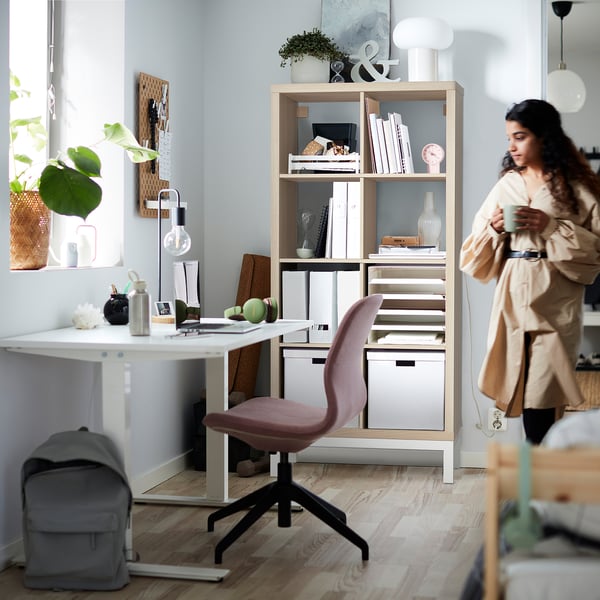 KALLAX shelving unit with underframe, white stained oak effect/white, 77x164 cm