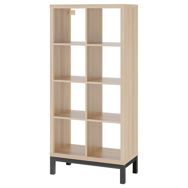 KALLAX - KALLAX Shelving unit with underframe, white stained oak effect/black, 77x164 cm