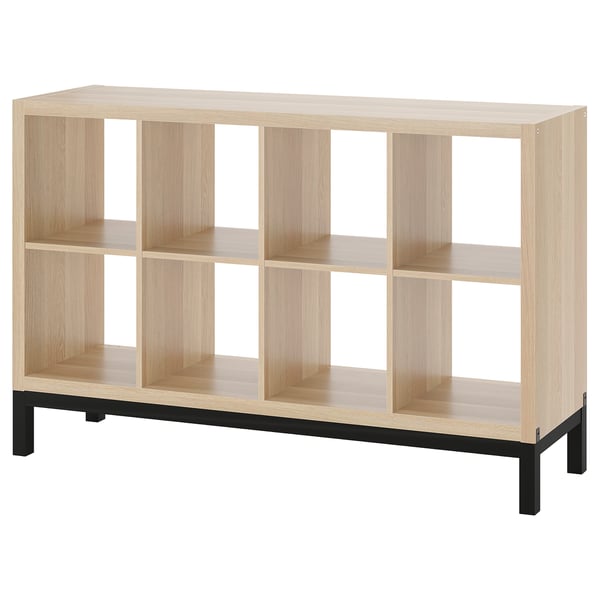 KALLAX shelving unit with underframe, white stained oak effect/black, 147x94 cm