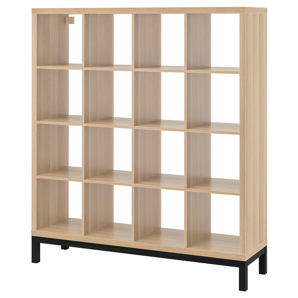 KALLAX - KALLAX Shelving unit with underframe, white stained oak effect/black, 147x164 cm